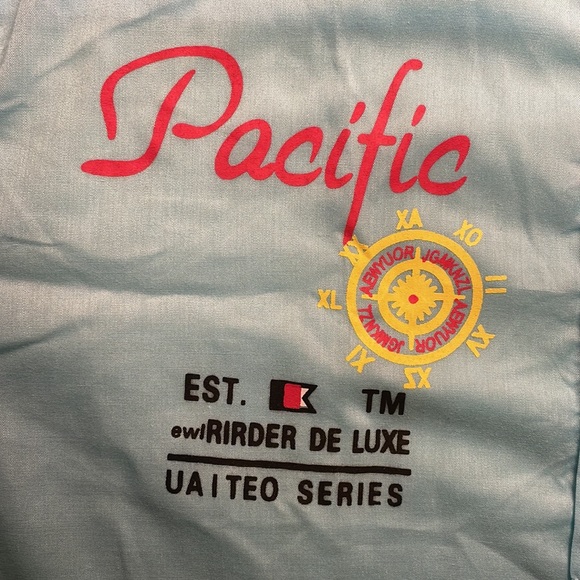 Beachy Teal Blue “Marine Team” Short Sleeve Button Up Shirt 👕 Pacific Coast - Picture 3 of 7